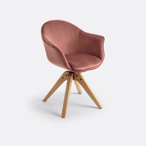 Fauteuil de bureau Melona en velours avec piètement en bois massif