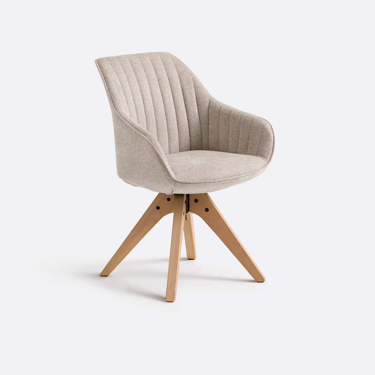 Fauteuil de bureau Jimeo avec accoudoirs, assise en tissu et piétement en hêtre