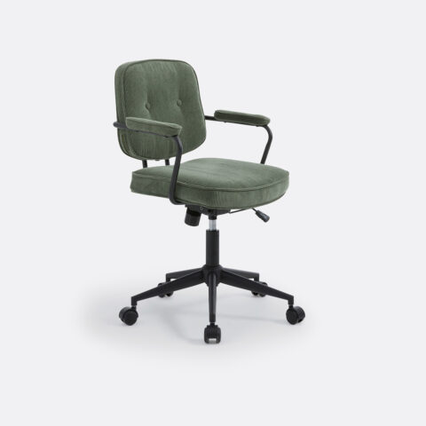 Fauteuil de bureau Felipe en velours côtelé avec accoudoirs rembourrés