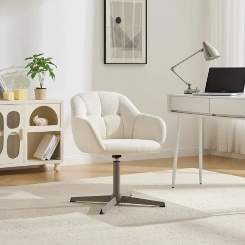 Chaise de bureau LANCIEGA en tissu texturé crème et beige avec accoudoirs