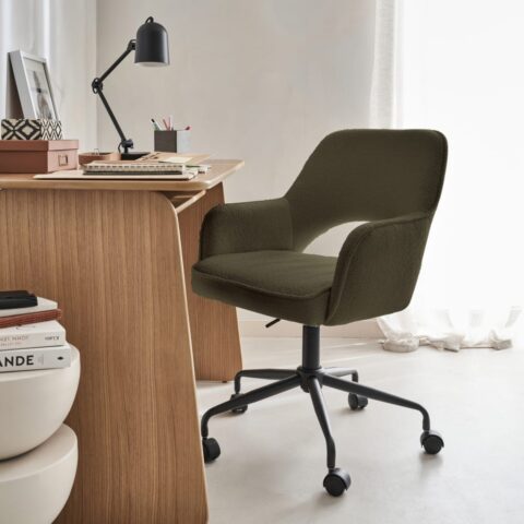 Chaise de bureau sweeek Jim en bouclette kaki foncé avec roulettes