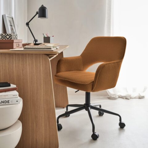 Chaise de bureau sweeek Jim ocre en bouclette avec piétement noir