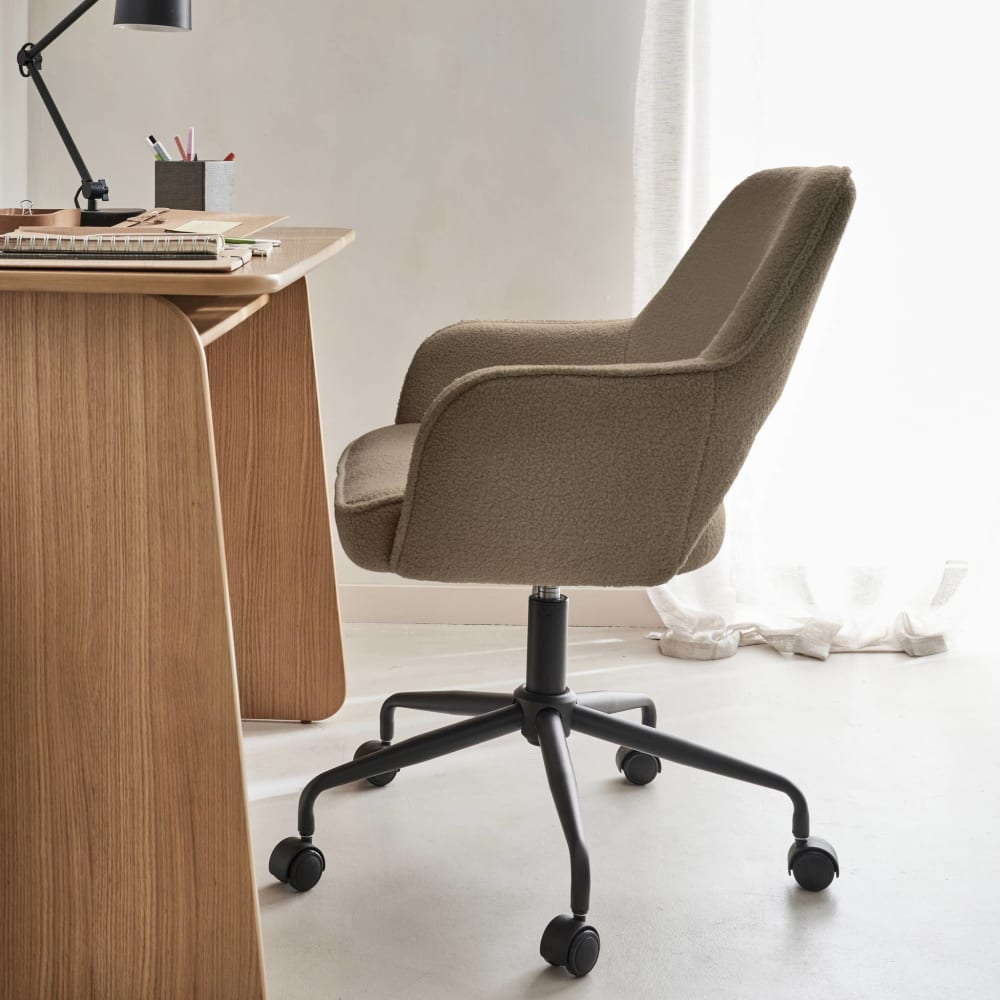 Chaise de bureau sweeek Jim en bouclette taupe avec piètement noir — vue 4