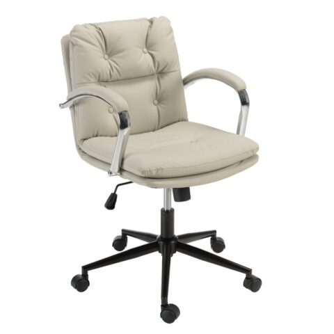 Chaise de bureau MACABANE beige à roulettes avec dossier carré matelassé