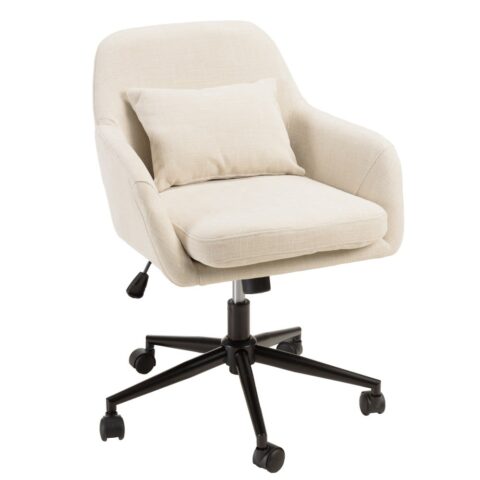 Chaise de bureau MACABANE beige, dossier carré et roulettes en nylon