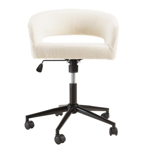 Chaise de bureau MACABANE Mina en bouclette écrue avec dossier ouvert et roulettes