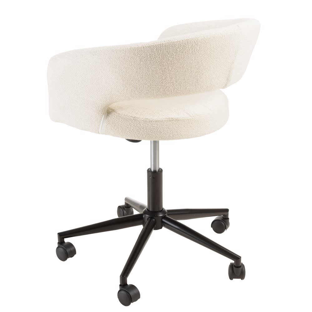 Chaise de bureau MACABANE Mina en bouclette écrue avec dossier ouvert et roulettes — vue 6