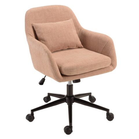 Chaise de bureau MACABANE en tissu vieux rose avec dossier carré et roulettes