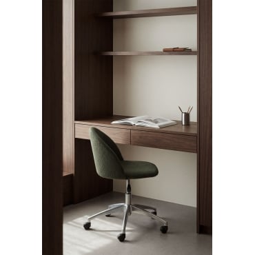 Chaise de bureau Kana Sklum en tissu bouclé vert army, sur roulettes — vue 2