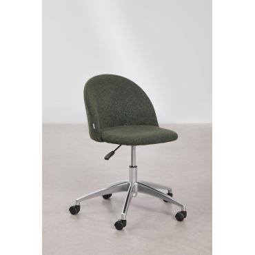 Chaise de bureau Kana Sklum en tissu bouclé vert army, sur roulettes — vue 4