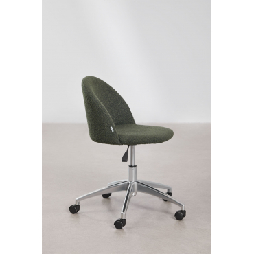 Chaise de bureau Kana Sklum en tissu bouclé vert army, sur roulettes — vue 5