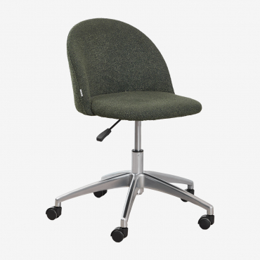 Chaise de bureau Kana Sklum en tissu bouclé vert army, sur roulettes