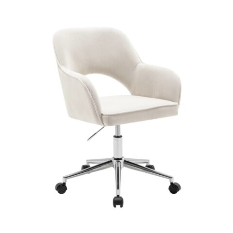 Chaise de bureau sweeek Jim en velours côtelé blanc cassé avec piétement chromé