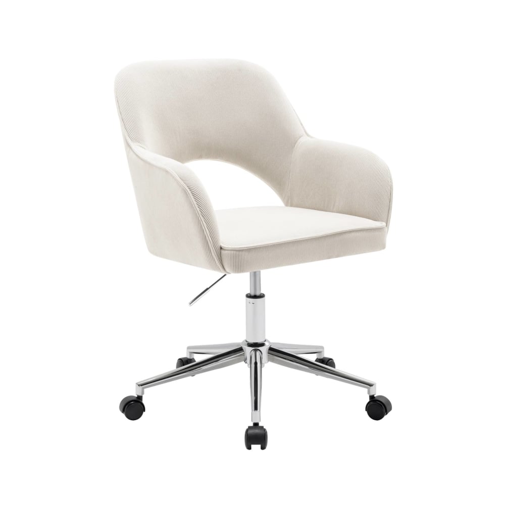 Chaise de bureau sweeek Jim en velours côtelé blanc cassé avec piétement chromé