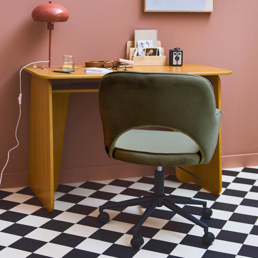 Chaise de bureau sweeek Jim en velours côtelé kaki avec roulettes — vue 4