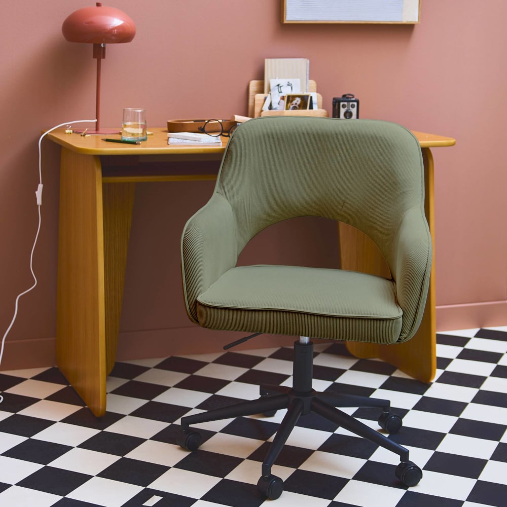 Chaise de bureau sweeek Jim en velours côtelé kaki avec roulettes — vue 5