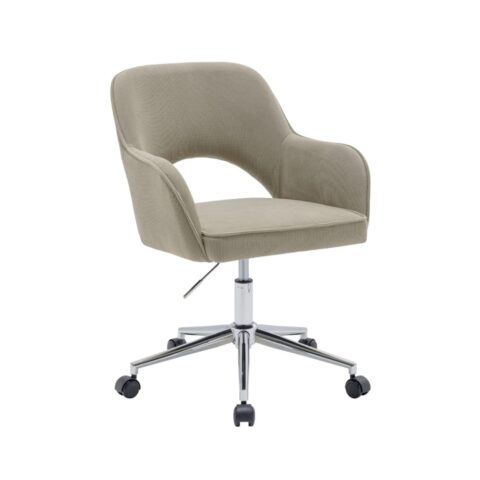 Chaise de bureau sweeek Jim en velours côtelé taupe avec piétement chromé