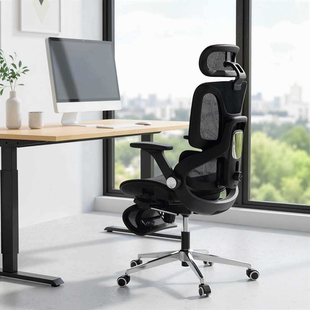 Chaise de bureau Homcom noire avec maille, appui-tête et repose-pieds réglables — vue 2