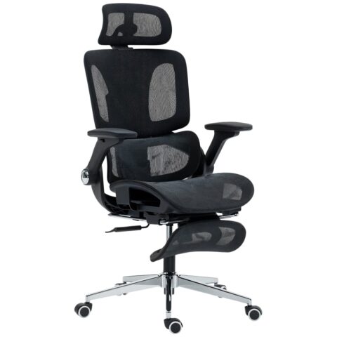 Chaise de bureau Homcom noire avec maille, appui-tête et repose-pieds réglables