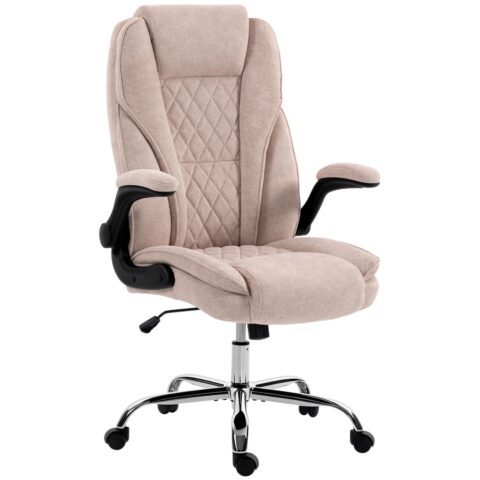 Chaise de bureau Homcom rose en velours avec accoudoirs rabattables et roulettes