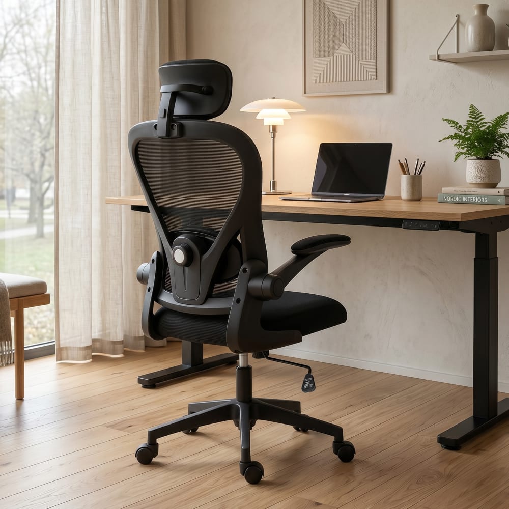 Chaise de bureau Homcom noire avec dossier en maille et appui-tête réglable — vue 3