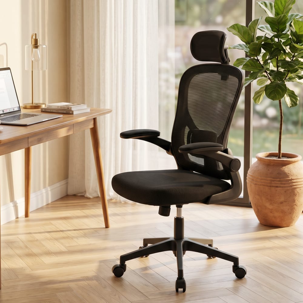 Chaise de bureau Homcom noire avec dossier en maille et appui-tête réglable — vue 5