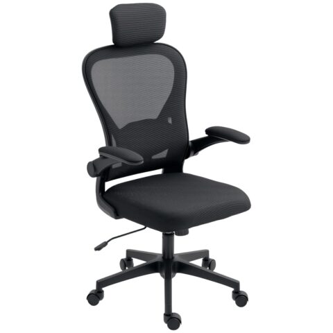 Chaise de bureau Homcom noire avec dossier en maille et appui-tête réglable