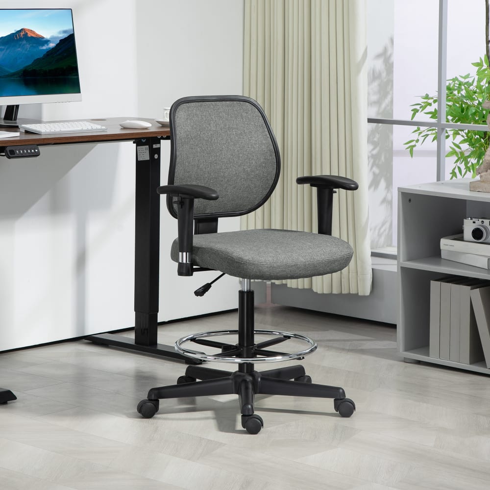 Chaise de bureau haute Vinsetto en tissu gris chiné avec repose-pieds — vue 3
