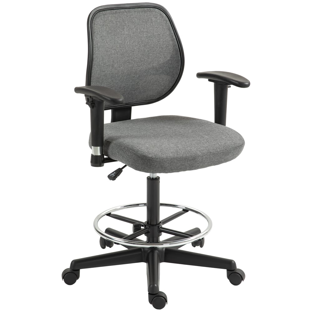 Chaise de bureau haute Vinsetto en tissu gris chiné avec repose-pieds