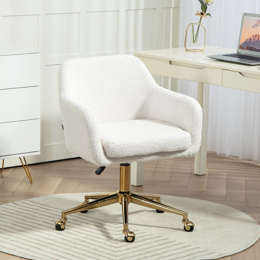 Chaise de bureau Homcom crème en velours teddy avec accoudoirs et roulettes — vue 2