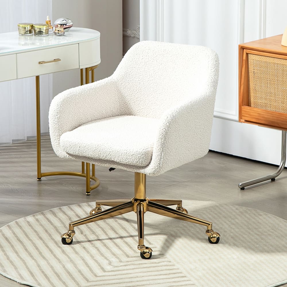 Chaise de bureau Homcom crème en velours teddy avec accoudoirs et roulettes — vue 3