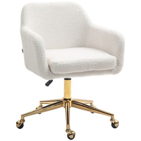 Chaise de bureau Homcom crème en velours teddy avec accoudoirs et roulettes