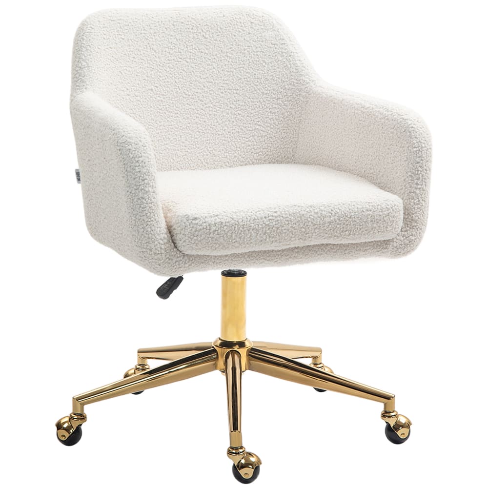 Chaise de bureau Homcom crème en velours teddy avec accoudoirs et roulettes