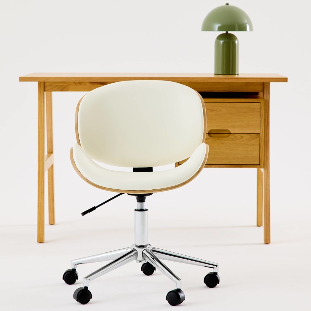 Chaise de bureau sweeek blanche à coque en bois courbé et roulettes — vue 4