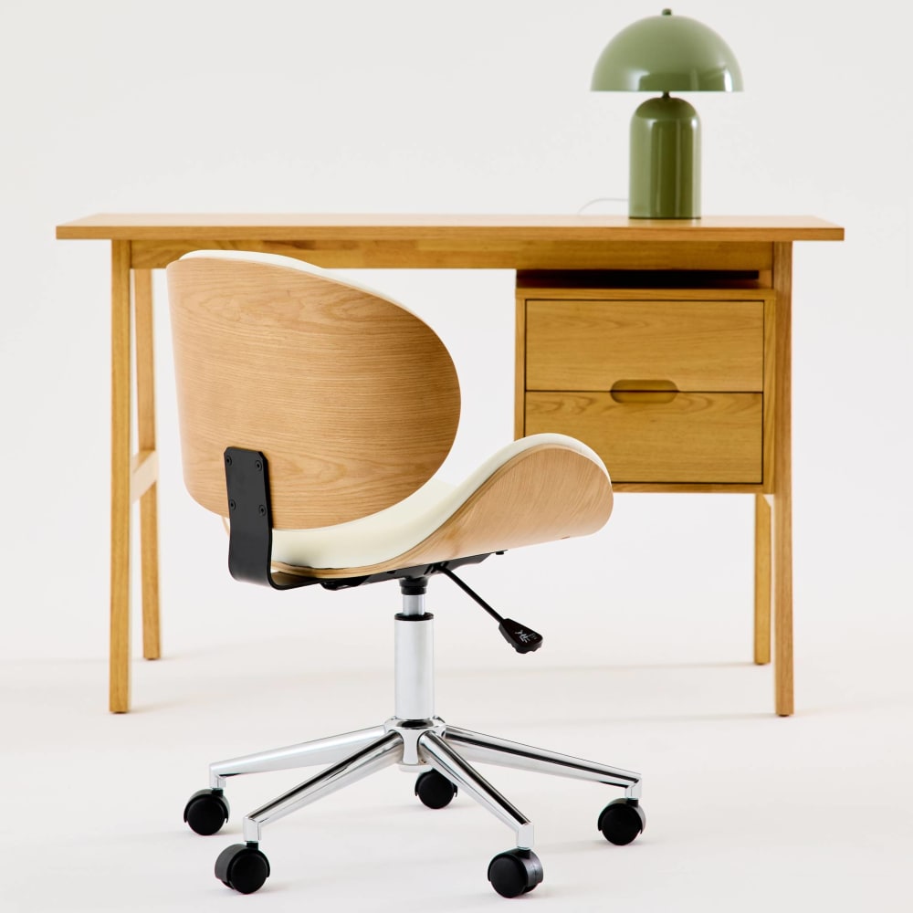 Chaise de bureau sweeek blanche à coque en bois courbé et roulettes — vue 6