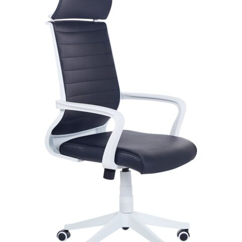 Chaise de bureau Beliani noire en cuir PU avec dossier haut et roulettes