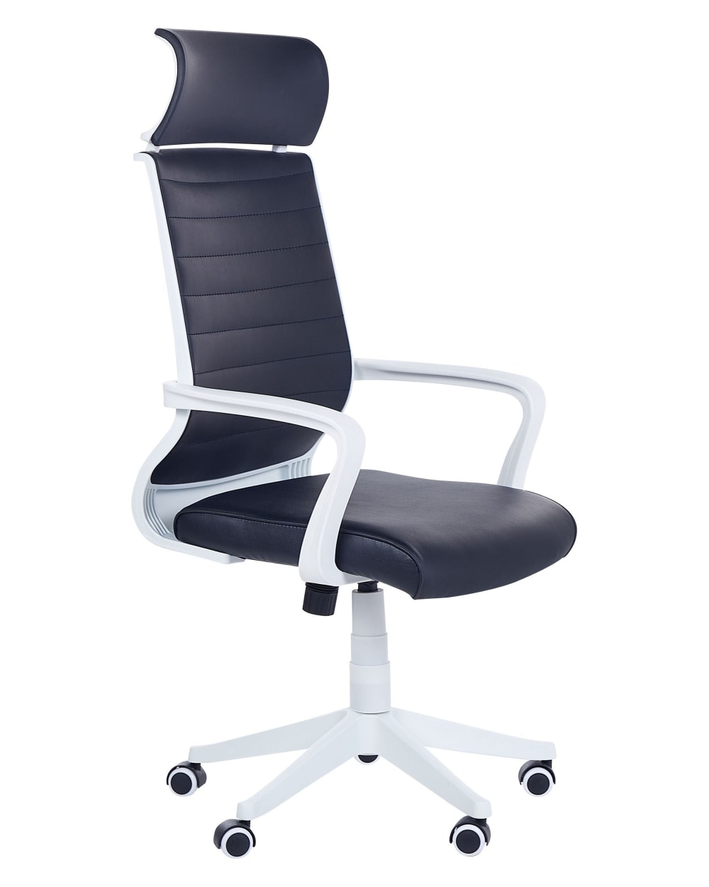 Chaise de bureau Beliani noire en cuir PU avec dossier haut et roulettes