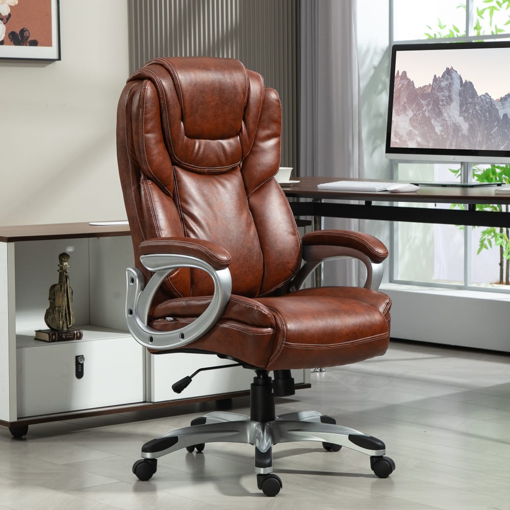 Chaise de bureau Homcom marron à dossier haut avec assise rembourrée et accoudoirs — vue 2