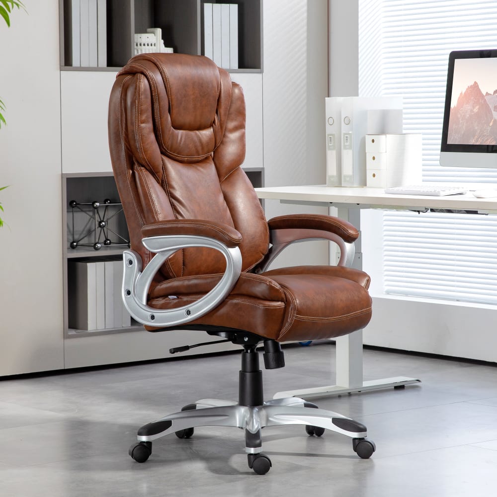 Chaise de bureau Homcom marron à dossier haut avec assise rembourrée et accoudoirs — vue 3