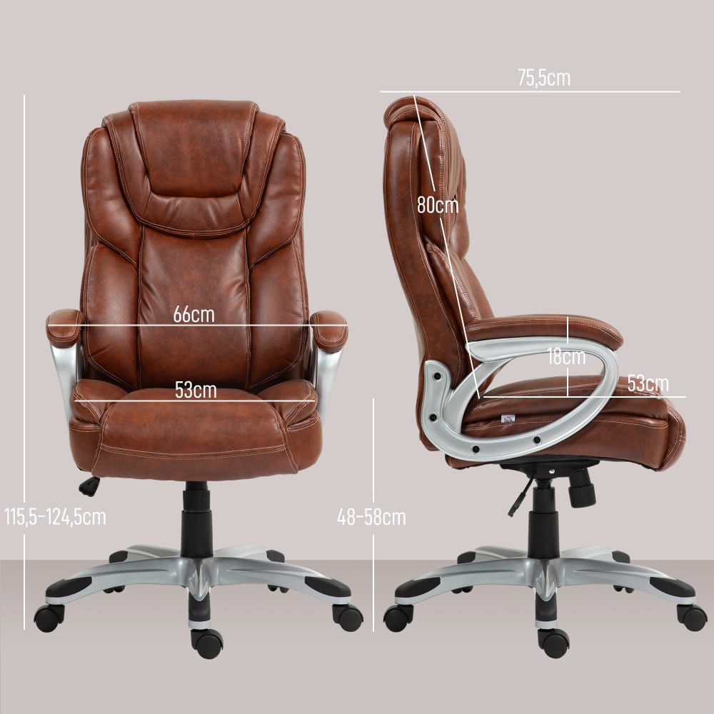 Chaise de bureau Homcom marron à dossier haut avec assise rembourrée et accoudoirs — vue 4