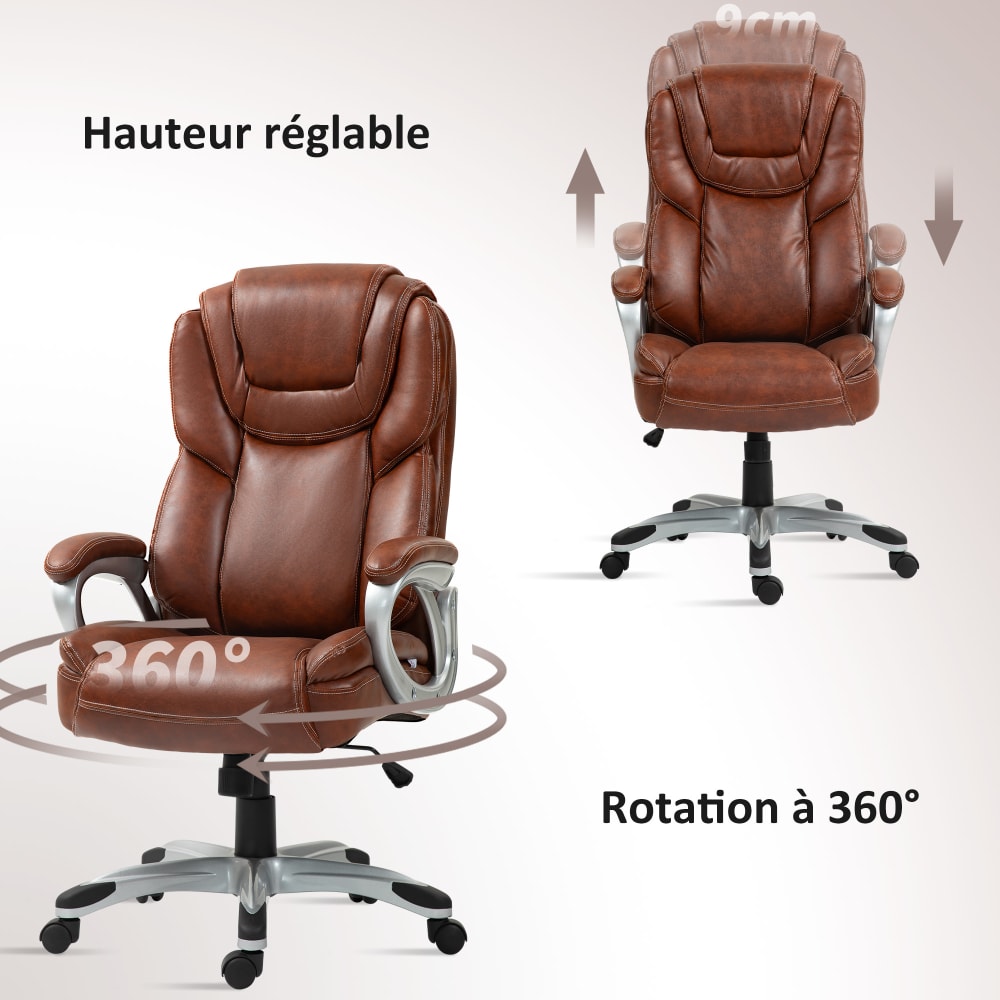 Chaise de bureau Homcom marron à dossier haut avec assise rembourrée et accoudoirs — vue 7