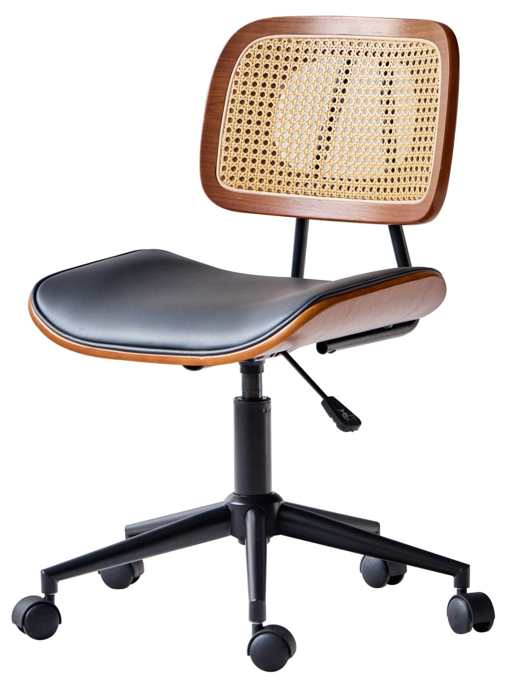 Chaise de bureau Nordlys HERNING noire avec dossier en cannage et pieds métalliques — vue 2