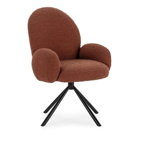 Chaise de bureau Douro en tissu bouclette rouille avec accoudoirs et piètement métal
