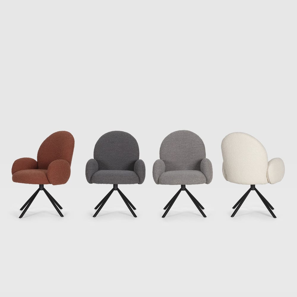 Chaise de bureau Douro en tissu bouclette rouille avec accoudoirs et piètement métal — vue 6