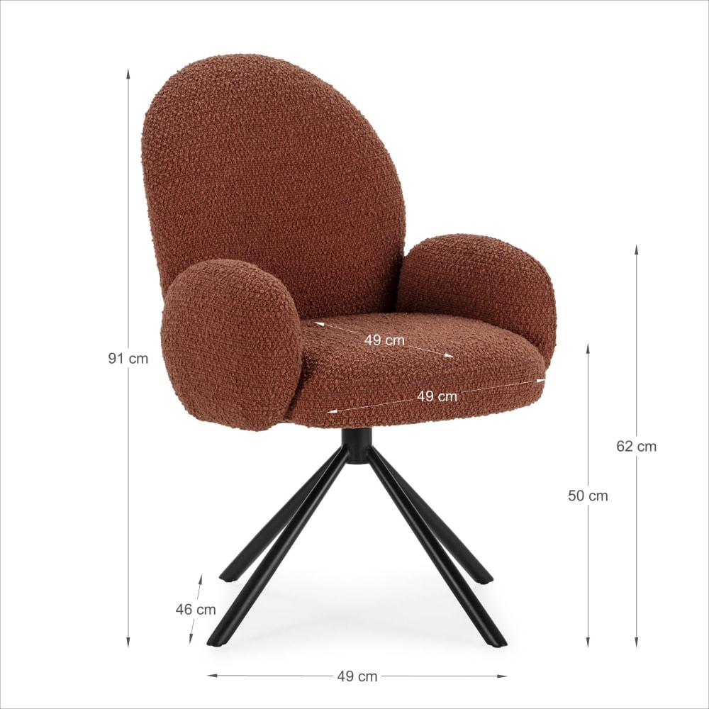 Chaise de bureau Douro en tissu bouclette rouille avec accoudoirs et piètement métal — vue 8