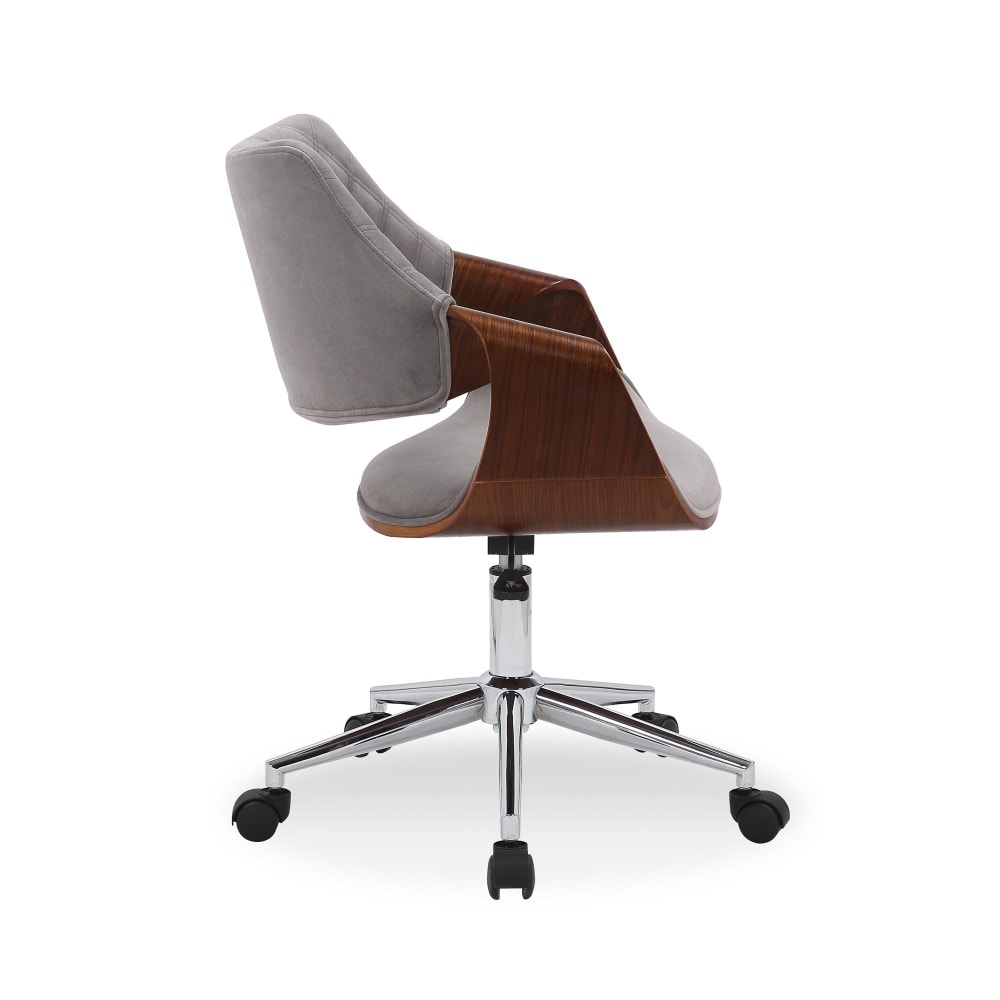 Chaise de bureau MSO en velours gris avec finition aspect noyer et pieds en acier — vue 2
