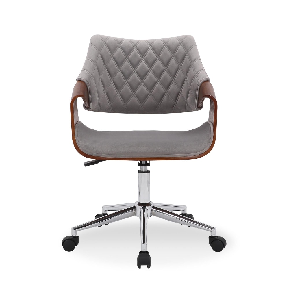 Chaise de bureau MSO en velours gris avec finition aspect noyer et pieds en acier — vue 3