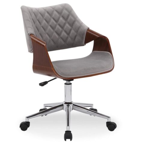 Chaise de bureau MSO en velours gris avec finition aspect noyer et pieds en acier