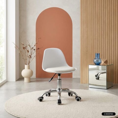 Chaise de bureau enfant sweeek Manel avec assise coussinée et piètement chromé blanc