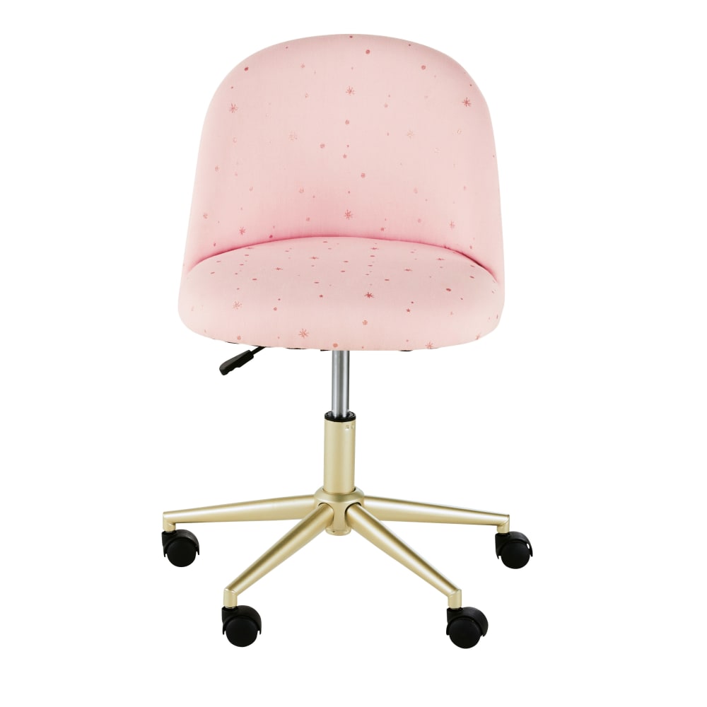 Chaise de bureau enfant MAURICETTE rose à étoiles, pied laiton et roulettes — vue 2